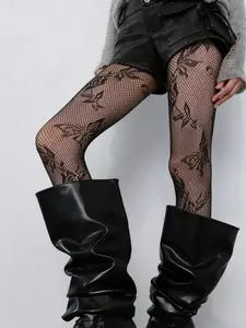 Rose Butterfly Lace Stockings, Vintage Y2K Transparent Pantyhose, Sweet Cool Girl Versatile Socks, Dual Color, All Seasons Wear