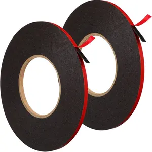 Teling 2 Rolls 1/4 Inch by 50 Feet Double Sided Tape Heavy Duty Waterproof Mounting Foam Adhesive Double Stick Black Tape for Office Decor, Home Decor, Car, LED Lights
