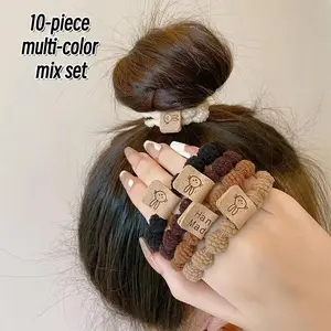 10pcs Cute Designed Stretchy Hair Ties, Soft Elastic Ponytail Holders for Women, Daily Use Hair Accessories, Mom Gift