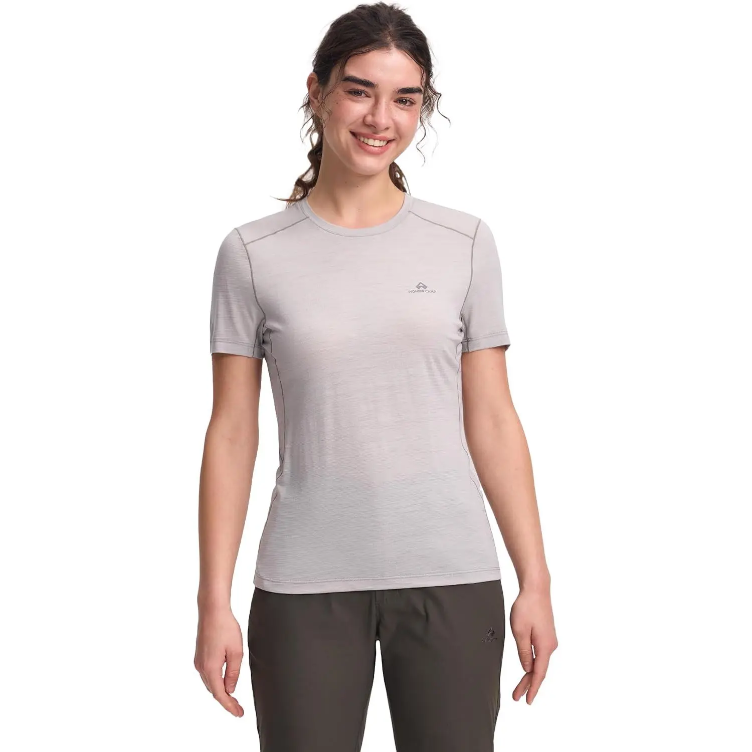 Pioneer Camp Women's Merino Wool Shirt Breathable Quick Dry Short Sleeve Workout Top Lightweight Travel Hiking Running