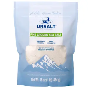 URSALT Fine Ground Organic French Sea Salt (1 lb) Unrefined Hand Harvested 100% Natural Sea Salt +82 Minerals Rich Flavor Savory