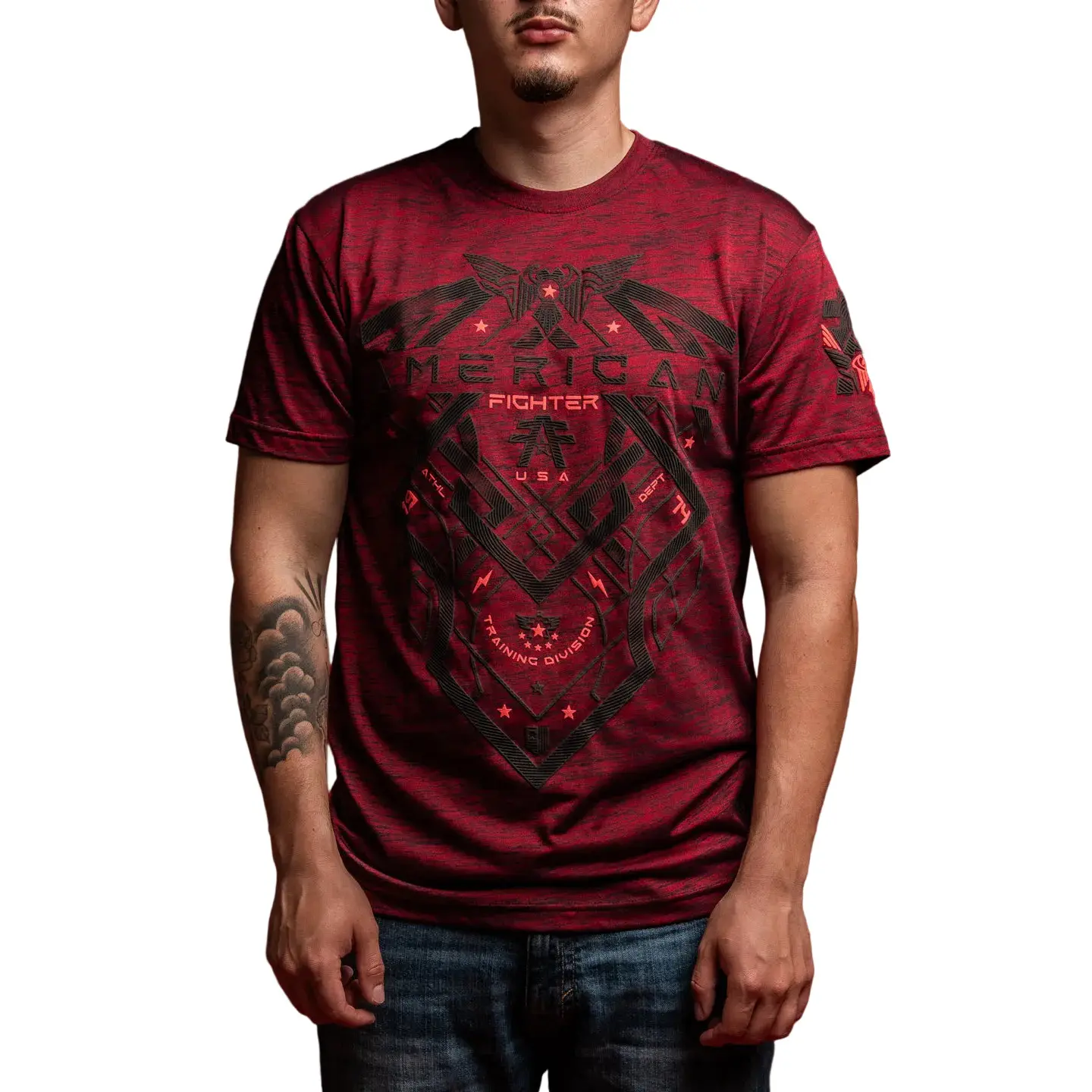 American Fighter Men's Coalwood Casual Fit Cotton Polyester Streetwear T-Shirt with Graphic, Color Block Accents, and Heat Transfer, Shortsleeve, Tee, Tshirt, Graphic Print, Round Neck