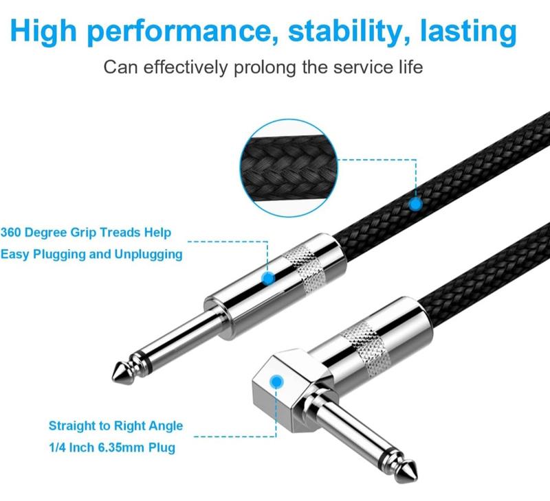 New bee Guitar Cable 10ft Electric Instrument Cord foo Pro Audio (Right Angle to Straight, Black)
