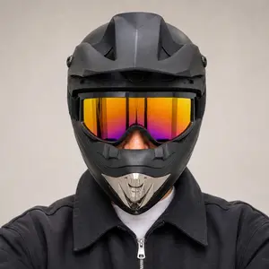 Stylish Matte Black Full Face Motocross Helmet, Off-Road Dirt Bike Helmet with Colorful Gradient Mirror Goggles, DOT Certified Lightweight Helmet for Adult Riders, Ideal for ATV, MTB and Racing