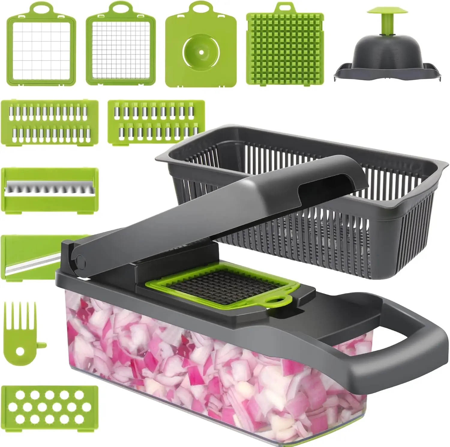 Vegetable Chopper, Onion Chopper, Multi 11-in-1 Food Choppers, Vegetable Slicer Cutter, Chopper for Onion Tomato Fruit, Mandoline Slicer Cutter Chopper, Quality Kitchen Appliance fast cutting machine