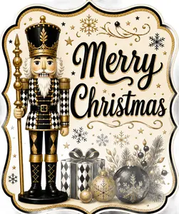 Black and Gold Nutcracker Christmas Sign, MF-W-0046, 12in Sign For Wreath, Wood Wreath Sign