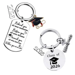Class of 2026 Graduation Keychain Set of 2 – Stainless Steel Inspirational Quote Gift for Her Him, College High School Senior Masters Student