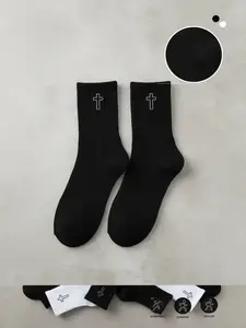 5 Pairs Unisex Sports Cross-Strap Mid-Calf Socks, Classic, Knitted for Spring Summer Fall, Casual Basketball Football, Sports Running Socks, Soccer Socks