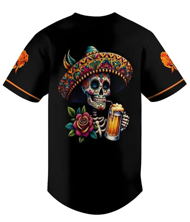 Skull pattern Medero Black Mexican Beer Celebrating Day of the Dead Baseball jersey Sports Apparel Drinking Mexican spirits Jersey unisex