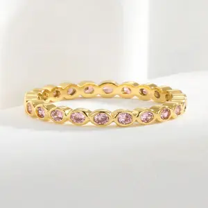 1pcs golden ladies Plated Pink For band Girls graceful CZ Rings Band Luxury Gift resizable