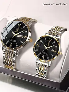 POEDAGAR Luxury Fashion Couple Watch Casual Couple Quartz Stainless Steel Watch Waterproof Date Couple Watch Lights Up Every Date with Him Fashionable Waterproof Watch
