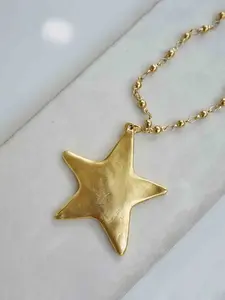Fashion Irregular Star Pendant Beaded Chain Necklace, Simple Casual Unique Women Daily Commute Versatile Pendant Necklace