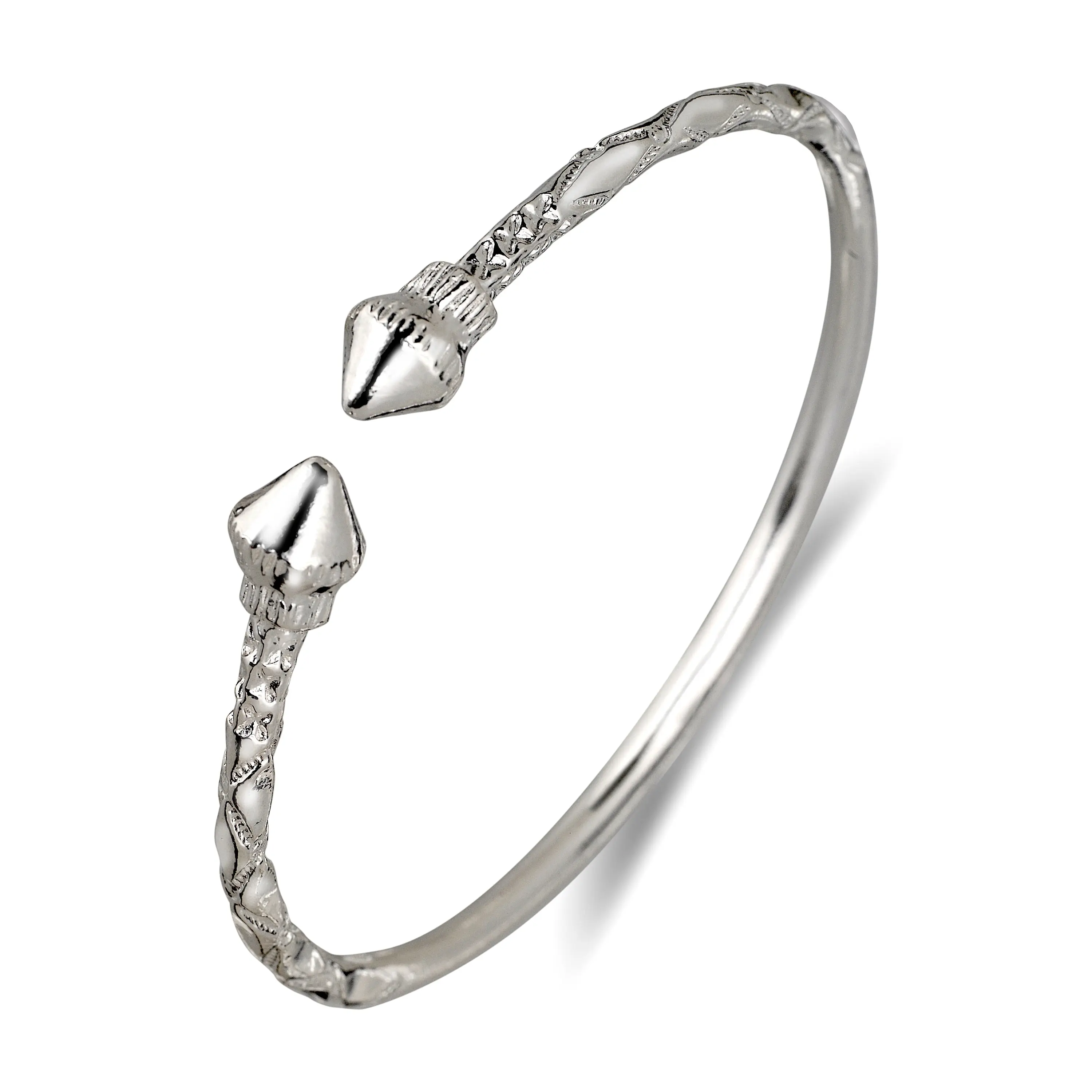 Better Jewelry Unisex .925 Sterling Silver West Indian Bangle with Cones & Ridged Halo, 23.8g, 1 Piece for Adults, Cones With Ridged Halo, 23.8 Grams