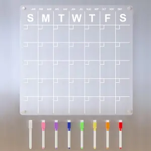 Fridge Calendar 12x12 -  Dry Erase Board with 8 Markers