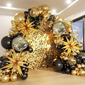 157pcs Black and Golden Balloons with Golden Exploding Star Balloons Set Disco Ball Foil Balloons for Wedding Graduation Anniversary Birthday Parties, New Years Eve Party Home Decoration
