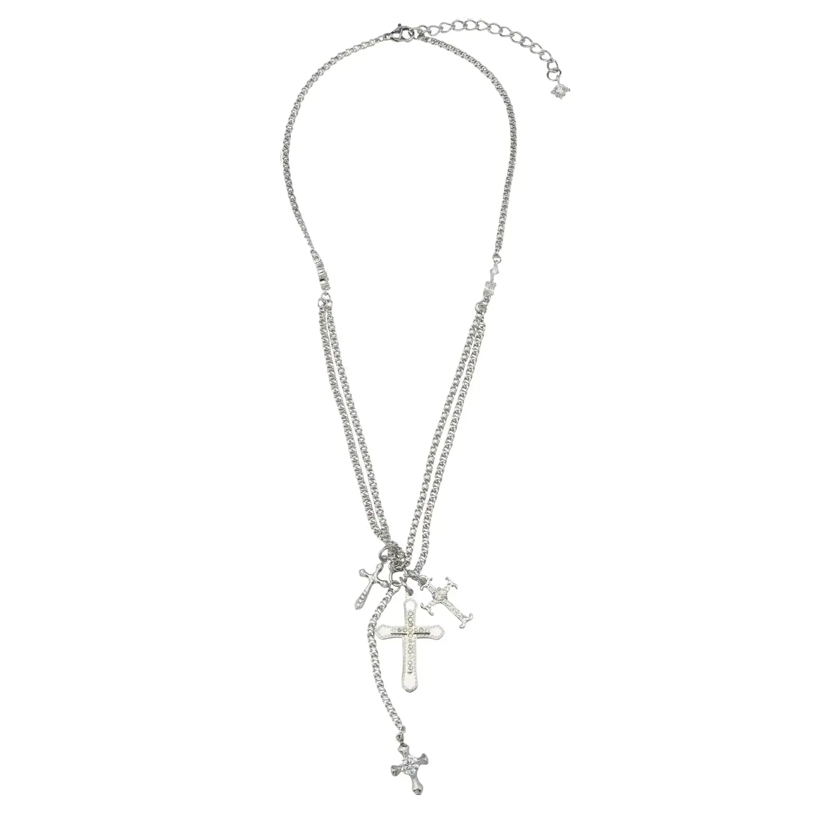 OHTNYC | Echo Cross Necklace, The Usual Collection, Silver-Coated Chain with Crystal Connectors