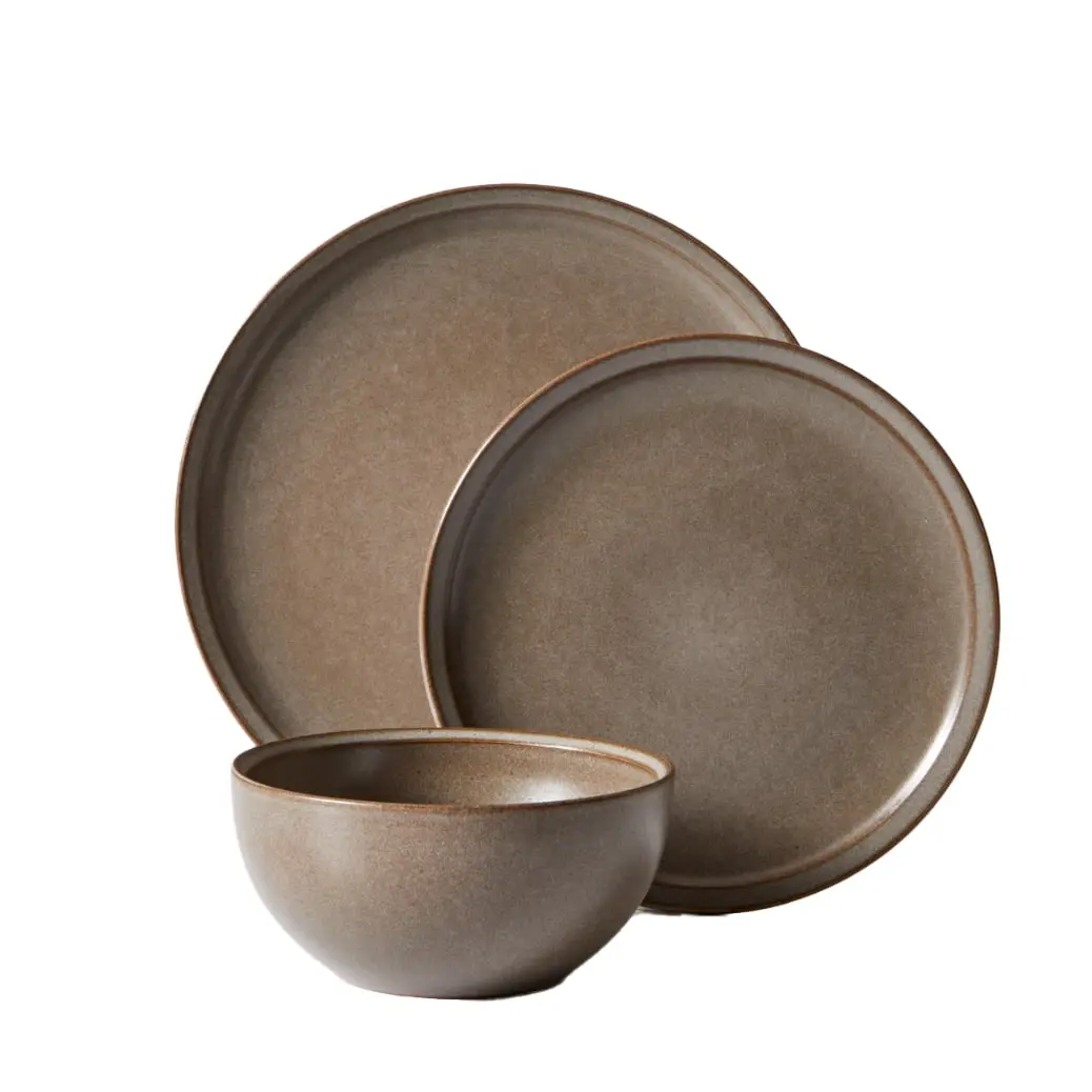 Better Homes & Gardens Banks Stoneware Dinnerware Set, Brown, 12-Piece, Service for 4