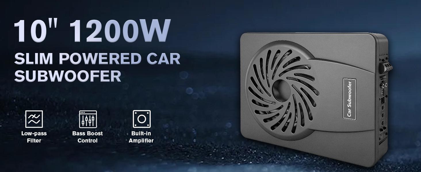 10 inch 1200W ultra-thin under-seat active car subwoofer, efficient heat dissipation, slim appearance