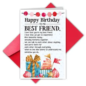 1pc Happy Birthday Card for Friends, Cute Birthday Greeting Card with Envelope, Perfect Gift for Bestie, Holiday Card
