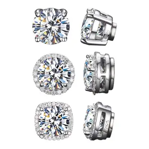 UCCIYO 1 Pair of S925 Silver Stainless Steel Magnetic Stud Earrings, Unisex, No Piercing Required, Synthetic Moissanite Gemstones, 5-8mm.E205 E206 E206