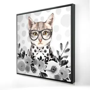 Begin Home Decor 2081-2424-CH4 24 x 24 in. Geek Cat Framed Canvas - Animal Bedroom Decor - Pet Art