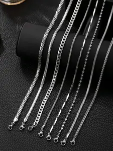 Random 3 Pcs Silver Color Men's Necklace Set, Hip Hop Trendy Style, Variety Chain Designs, Cuban Link Necklace, Perfect for Young Males Seeking Personality