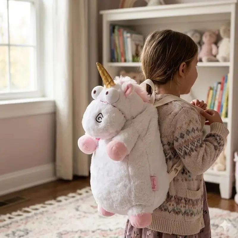 Large-Size Polyester White Unicorn Stuffed Doll Backpack - School Bag & Gift for Children (Above 12 Years Old)