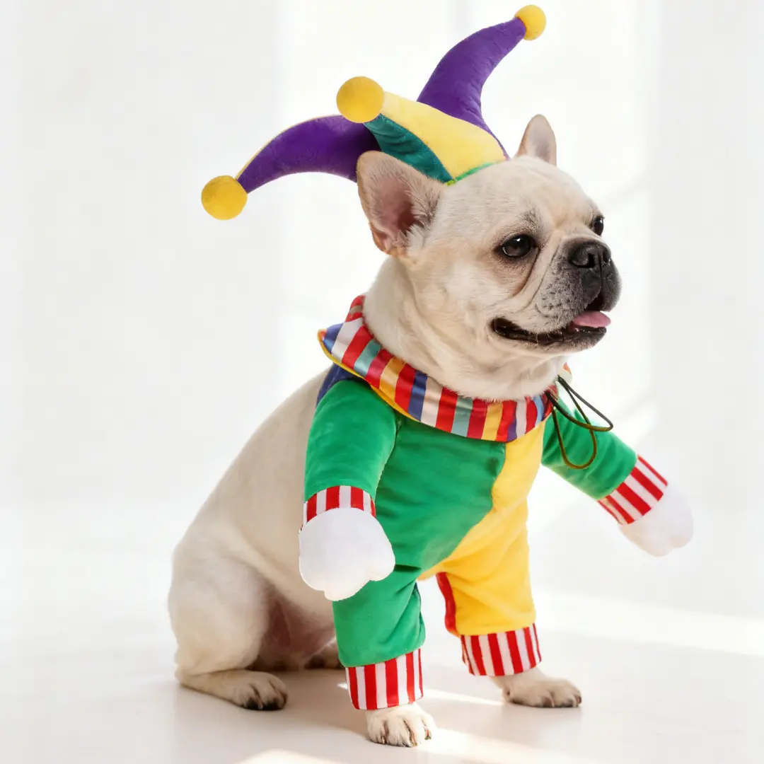 Halloween Clown Costume for Pets - Vibrant Green & Yellow Design with Iconic Jester Hat - Comfortable & Breathable Fabric - Perfect for Halloween & Parties