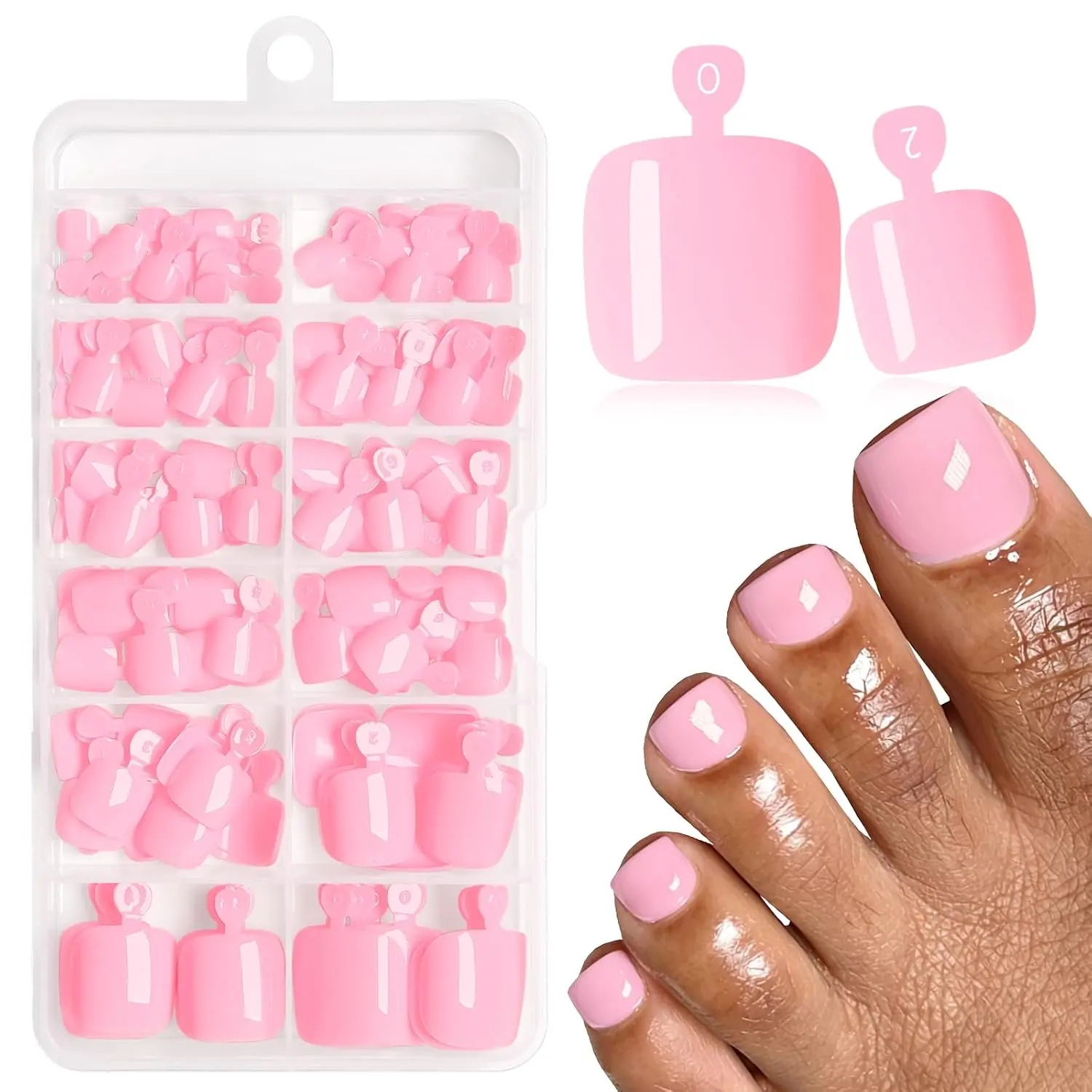 168pc Press on Toenails Women Fake Toe Nails , Pink Fake Toenails Press on Nails Toe Acrylic Nail Tips Short Square False Toenails Artificial Toe Nails Press ons