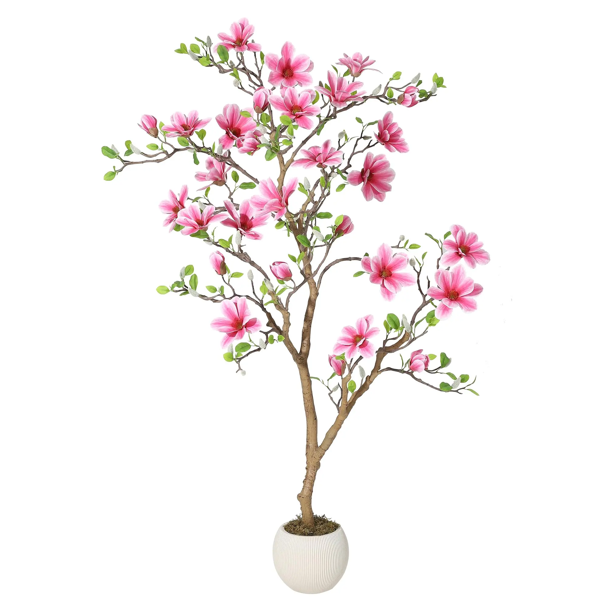 4/5/6Ft Artificial Magnolia Tree with Pink Flowers, Realistic Fake Plant, Potted Faux Tree for Living Room