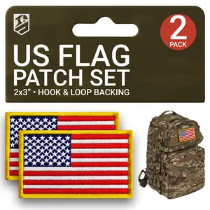 2Pcs American Flag Patch Set, Embroidered Tactical Patches with Hook Backing for Vest, Backpack, Jacket, Dog Harness — 2x3 Inches (5x8 cm)