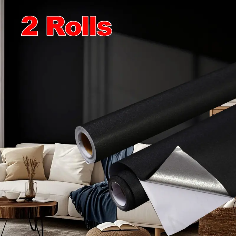 [2ROLLS]Matte Black Peel and Stick Wallpaper,Self-adhesive Removable Wall Paper,Solid Color Contact Paper for Bedroom,Kitchen Counter,Home Decor