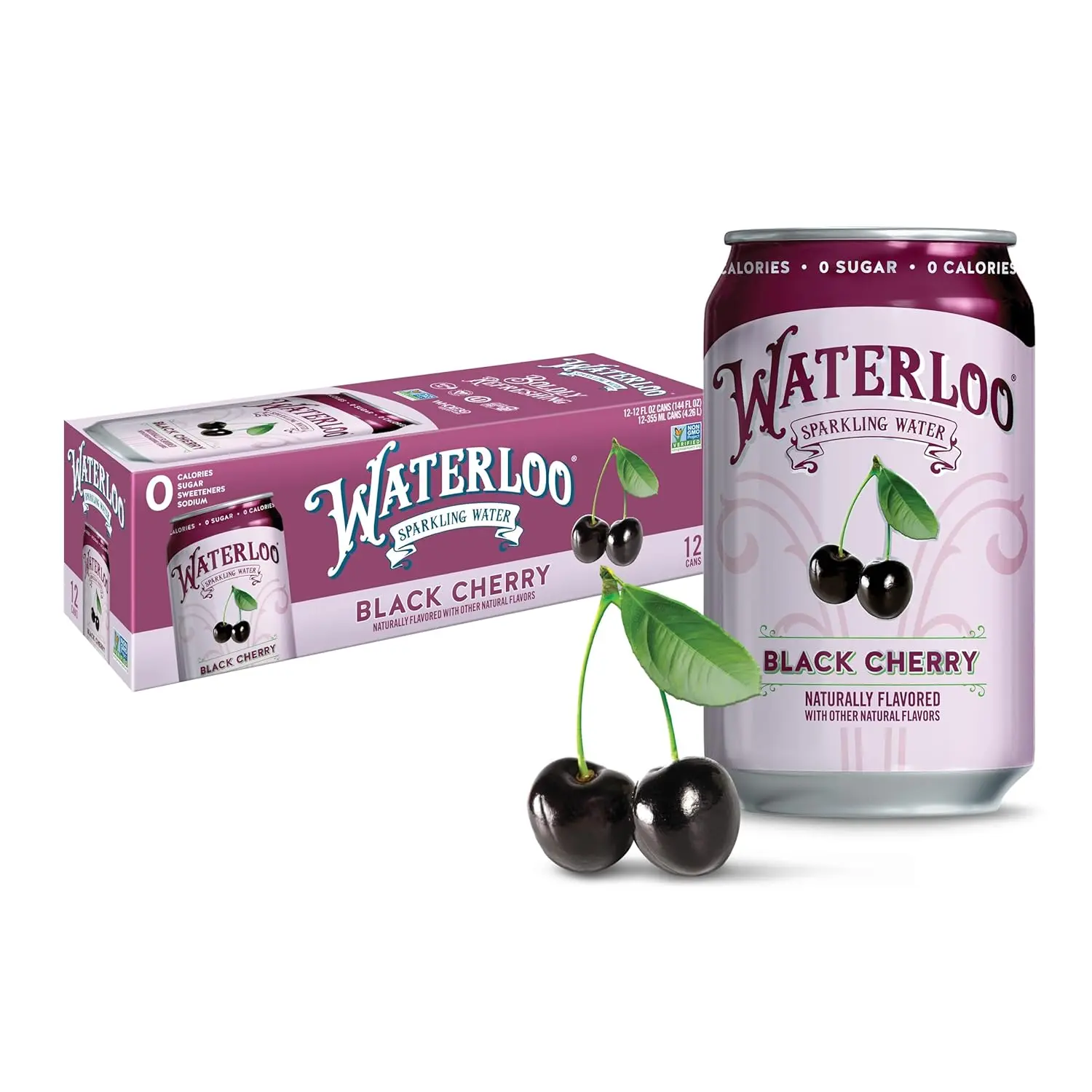 Sparkling Water, Black Cherry, 12 Fl Oz Cans (Pack of 12) | Naturally Flavored, Zero Calories and Zero Sugar or Sweeteners