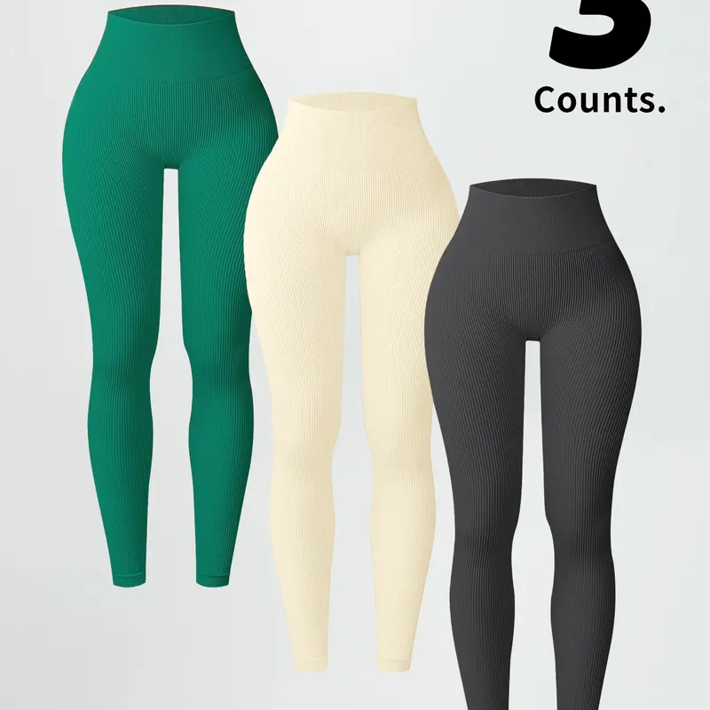Women's Stretchy High Waist Ribbed Yoga Pants, Tight-Fitting Fall Activewear Fitness Workout Leggings, Fitness Bottoms, Skinny Sports Leggings, Sexy Sporty Style for Active Lifestyle, Athletic Leggings, High Waists Leggings