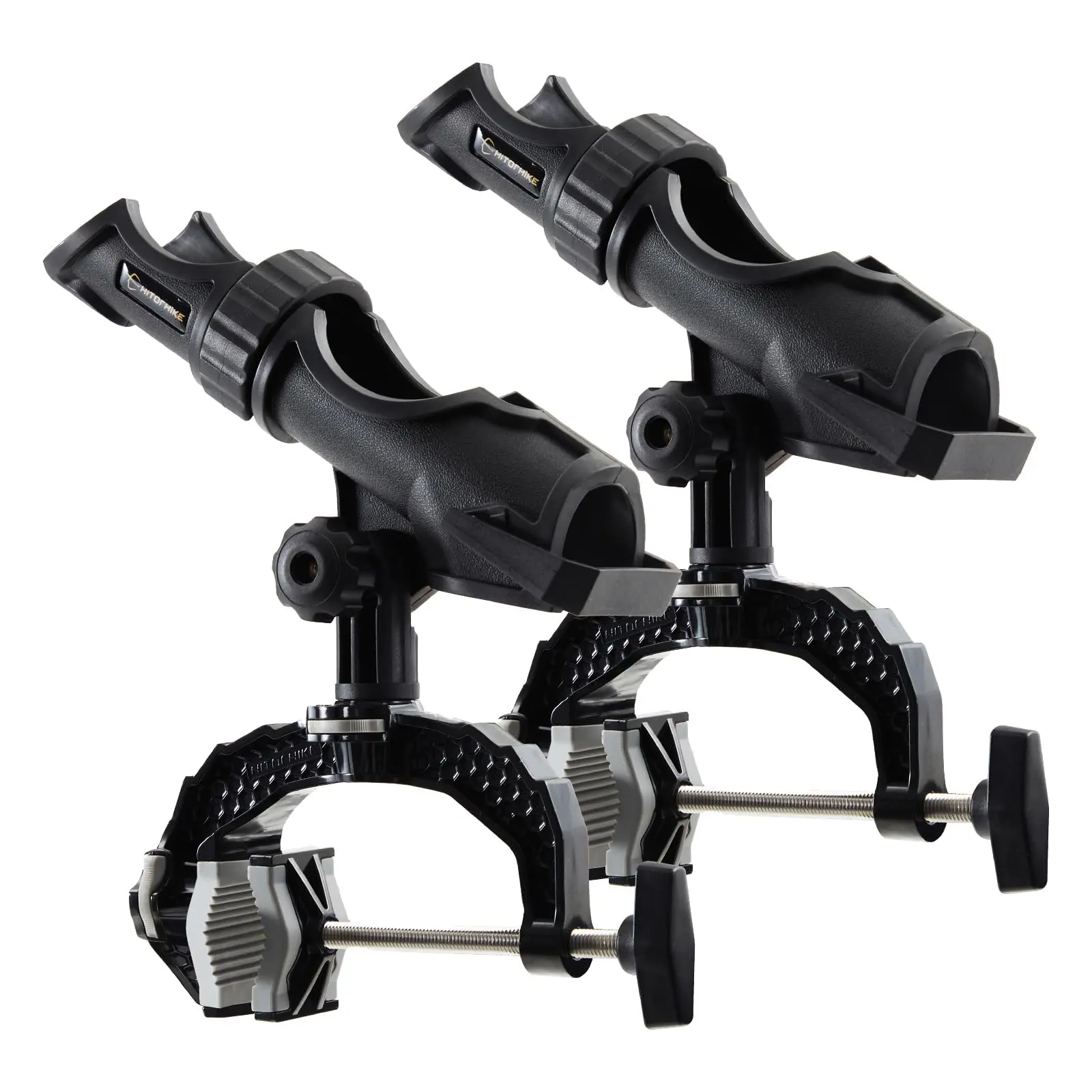 Hitorhike Fishing Rod Holder with Aluminum Alloy Base and One-Click Lock System Fits Round Square Tubes 0.59"~4.53" Enlarged Clamp Range for Bank Boat Kayak Fishing Rod Holder Travel Rod