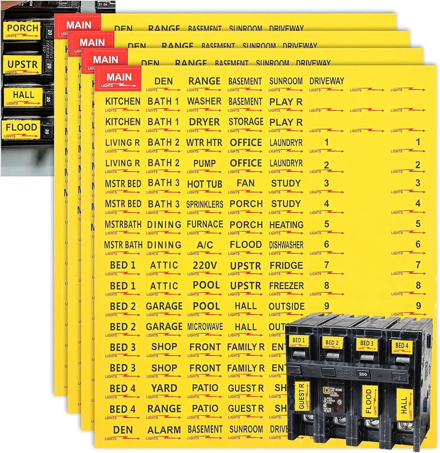 4 Sheets(516pcs) Circuit Breaker Labels, Electrical Panel Labels, Self-Adhesive Breaker Box Label Waterproof Fuse Box Stickers Fuse Panel Marker Sign for Home Office Electrical Panels(Yellow)