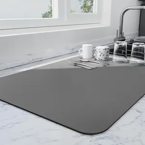 Ecotrim - Dish Drying Mat for Kitchen Counter | Coffee Bar Mat for Countertops | Heat Resistant Drainer Mat with Non-Slip Rubber Backed | Hide Stain Kitchen Absorbent Draining Mat | Dark Grey 16"X18"