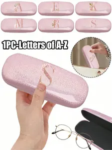 Pink Shiny Flower Letter PU Leather Glasses Storage Case, Portable Magnetic Glasses Storage Box, Sports Fashion Glasses Case Glasses Bag Travel Bag Portable Glasses Bag, Designed Glasses Case for Men, Women, and Students Glasses Accessories