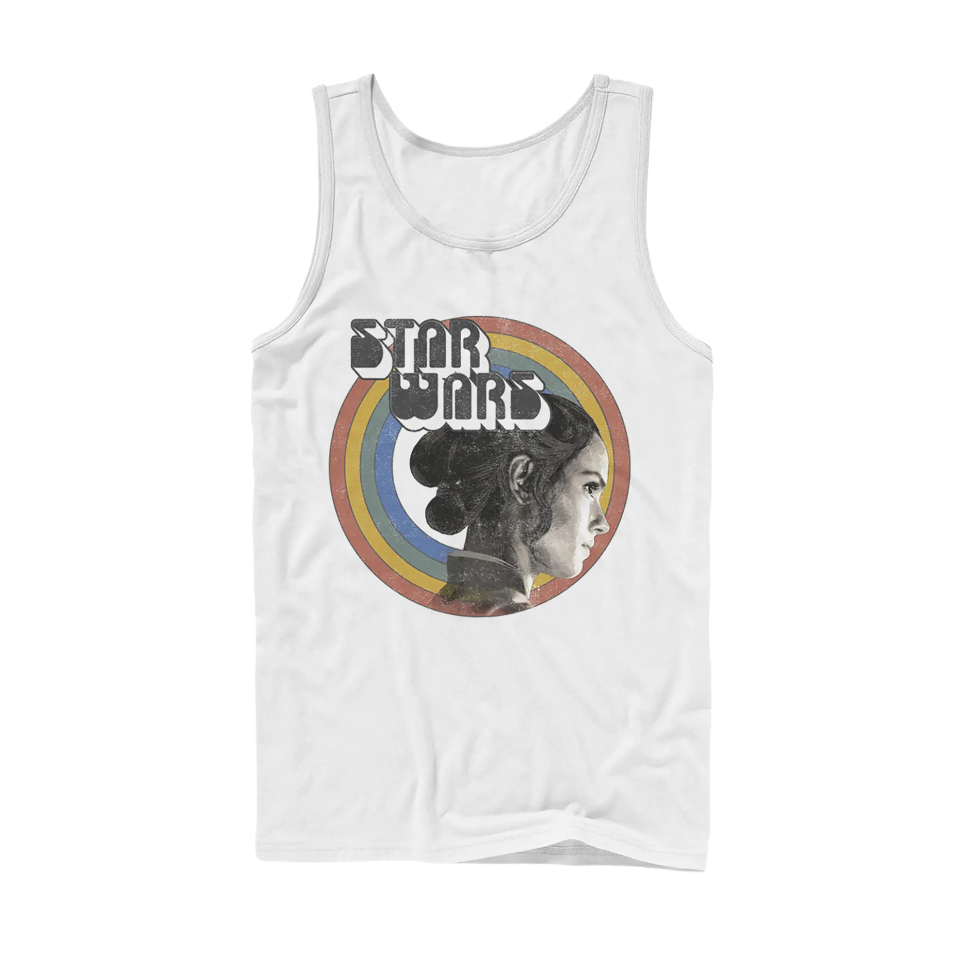 Men's Star Wars: The Rise of Skywalker Rey Vintage Rainbow Graphic Tank Top - Stylish, Sleeveless Menswear Fashion Apparel