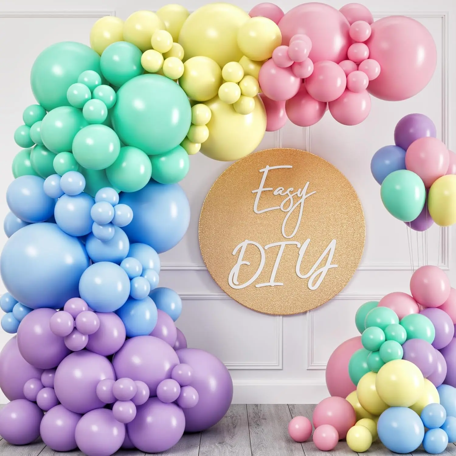 ALL-IN-1 Pastel Balloon Arch Kit for Pastel Party Decorations – Easter Spring Rainbow Party Balloons for Birthday, Shower Decorations - Pastels Balloon Arch Kit with Mixed Sizes Rainbow Balloons