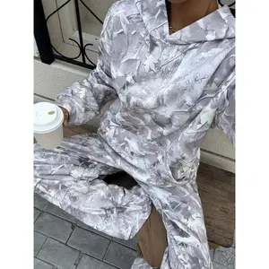 Women's Casual Fall Winter Hoodie Set, Camouflage Print, Elastic Waist Pants, Loose Fit, Thick Fabric, Daily Wear