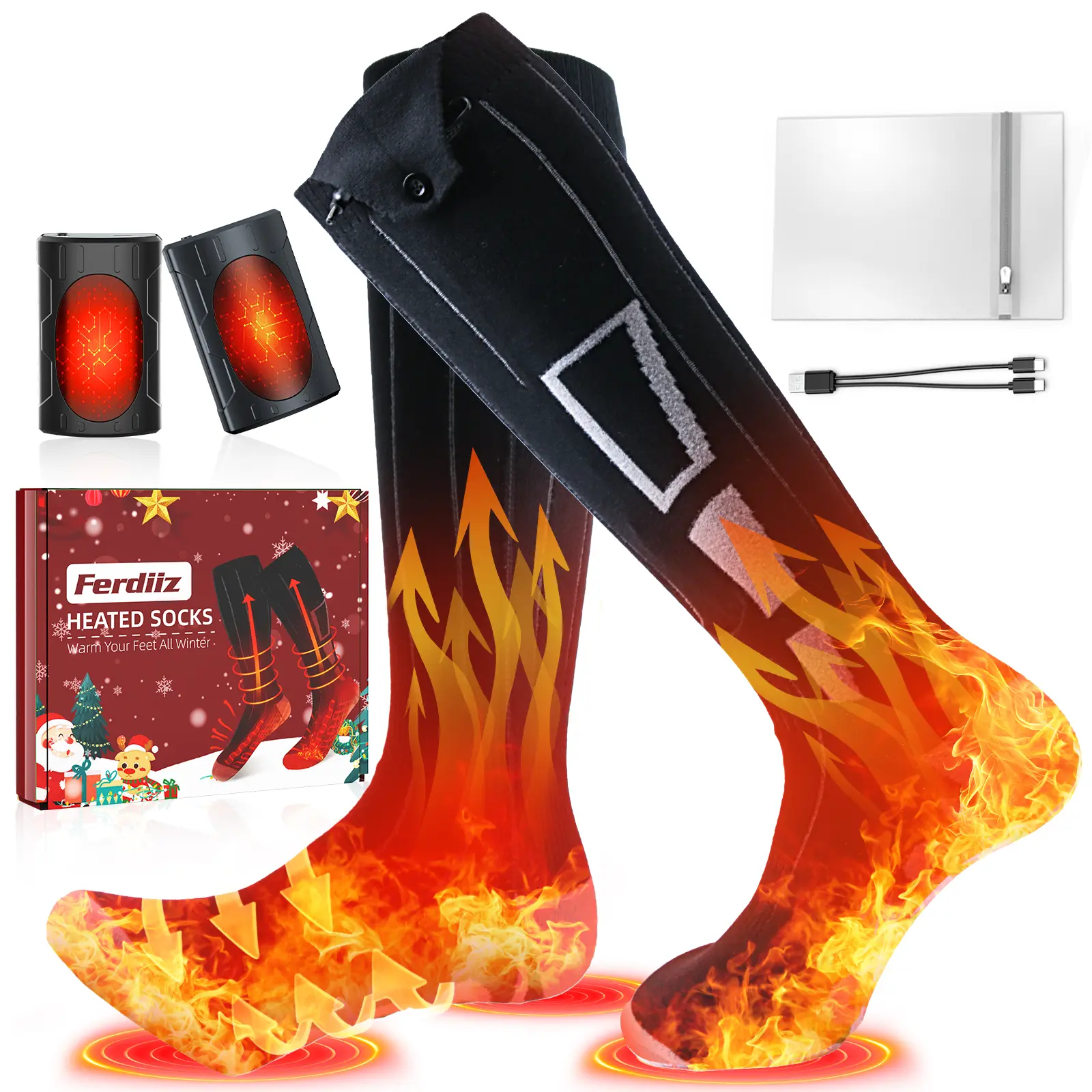 Ultra Warm Heated Socks, Sheep's Wool Lined Unisex Fit with 9000mAh Battery Hand Warmers, 4 Heat Settings, Up to 14H for Skiing, Ice Fishing, Sofa (EU 37-47), Christmas Market, Home Office, Outdoor Activities, All Seasons
