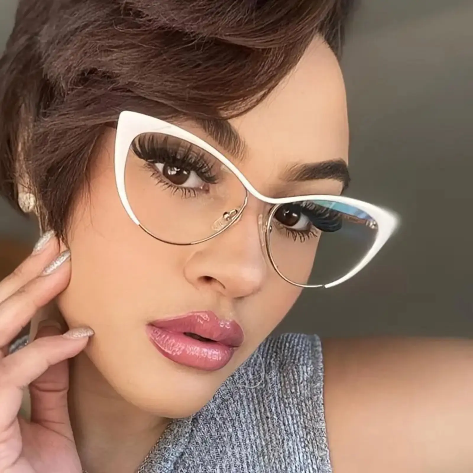 Retro Cat Eye Eyeglasses, Unisex Golden Semi-Rim PC Frames for Adults with Blue Light Blocking Lens for Gaming and Daily Wear, Computer Gaming Glasses,back to school,back to school haul