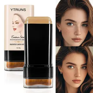 YTRUNS Concealer Contour Stick with Integrated Brush, 2-in-1 Cream Highlight & Sculpt Stick, Portable Face Shaping Makeup, Full Coverage Blemish Concealer, Smooth Blendable Texture, Long-Lasting Natural Finish for Daily Makeup, Travel, Part