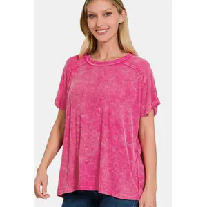 Zenana Washed Ribbed Short Sleeve Top