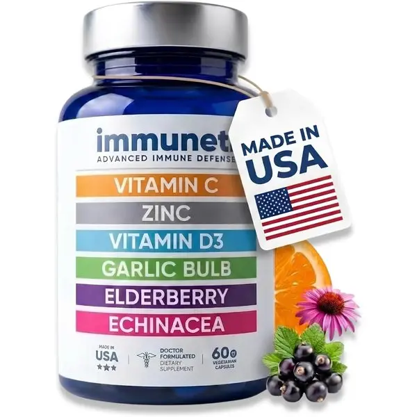 6-in-1 Daily Immune Support Capsules - Doctor Formulated, GMP Certified Immune Boost Supplement - Made in USA - With Vitamin C, D3, Zinc, Elderberry, Garlic, Echinacea, Vital Nutrients & Antioxidant Blend - Unflavored