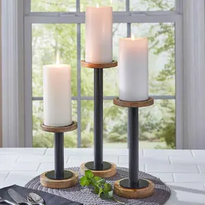 Wood & Iron Candle Holders