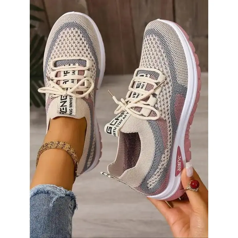 Women's Plus Size Casual Sneakers, Lightweight Soft Sole Non-Comfortable Low Top Lace-Up Shoes Running Travel Fitness