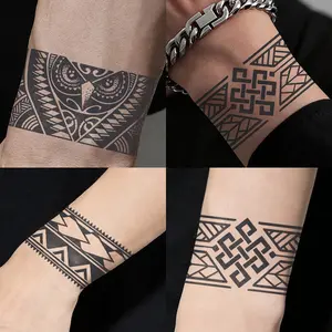 Vintage Geometric Trendy Arm Ring Temporary Tattoo Sticker, Waterproof Long-Lasting 7-15 Days, Semi-Permanent Herbal Tattoo Patch, Waterproof Temporary Tattoos, Temporary Tattoos Stickers