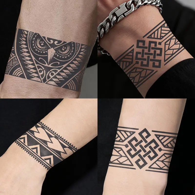 Vintage Geometric Trendy Arm Ring Temporary Tattoo Sticker, Waterproof Long-Lasting 7-15 Days, Semi-Permanent Herbal Tattoo Patch, Waterproof Temporary Tattoos, Temporary Tattoos Stickers